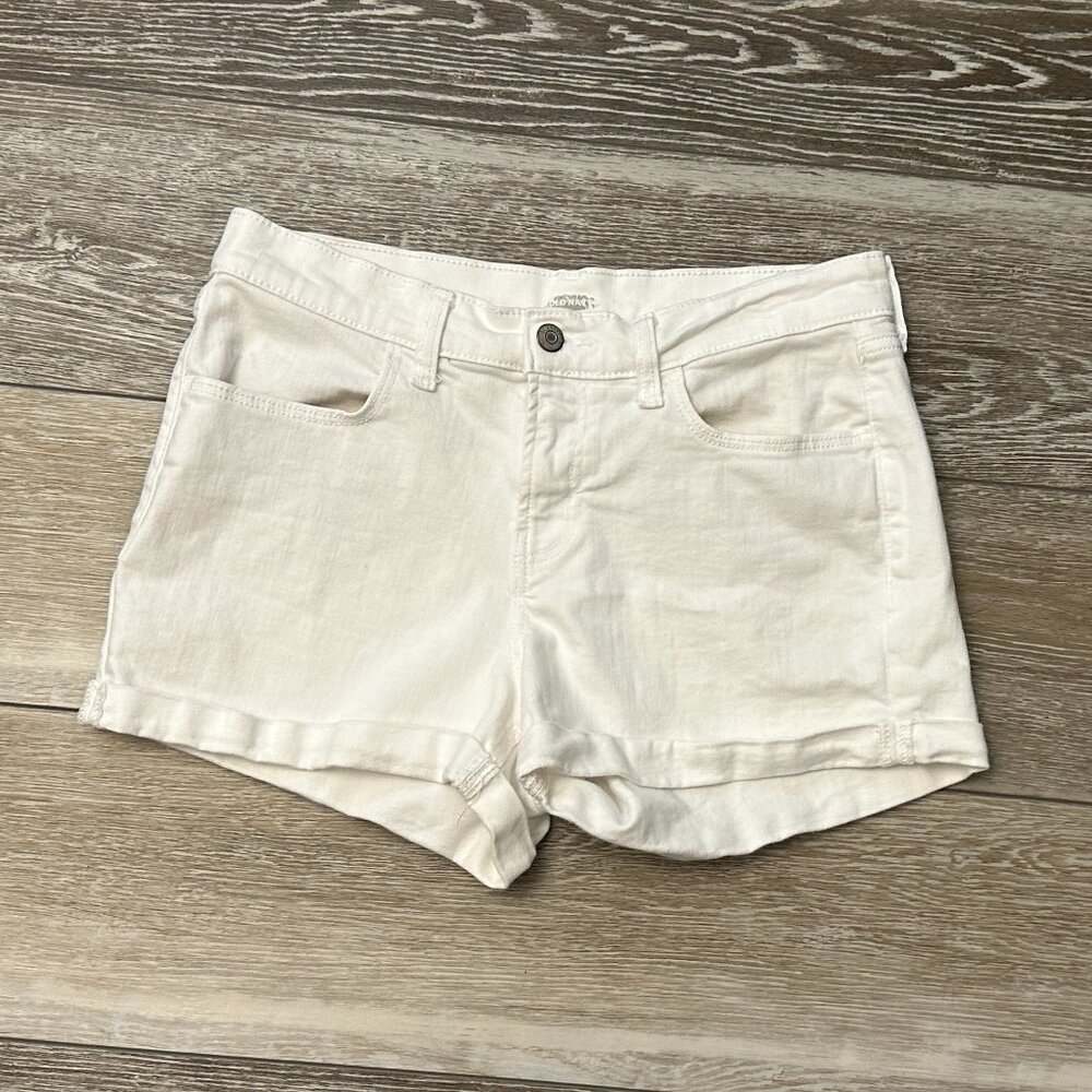 Old Navy Sz 6 White Denim Cuffed Jean Shorts Cute!